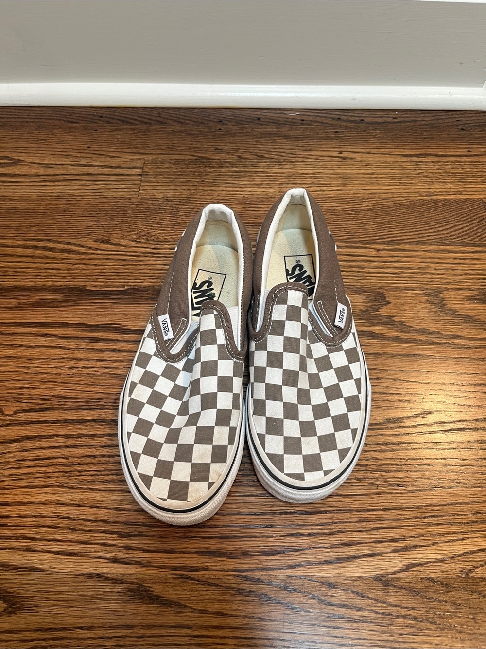 Vans Kids Slip-On Checkerboard Sneakers - Brown & White